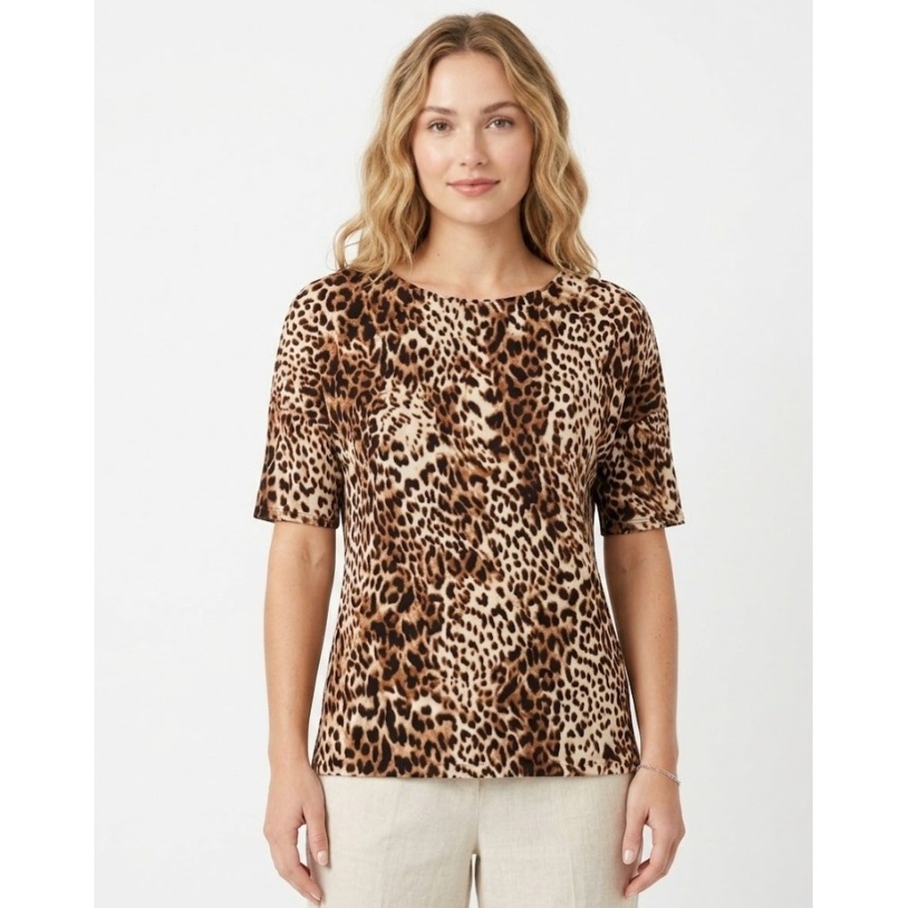 New Philosophy Leopard Print Round Neck Soft Stretch‎ Top Medium
